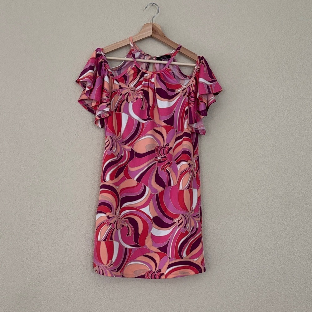 Trina Turk Viola Cold Shoulder Dress in a vibrant printed jersey.
